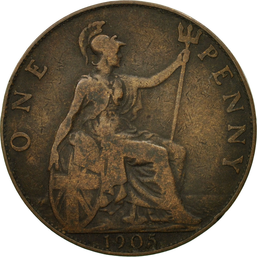 Coin, Great Britain, Edward VII, Penny, 1905, VF(20-25), Bronze, KM:794.2