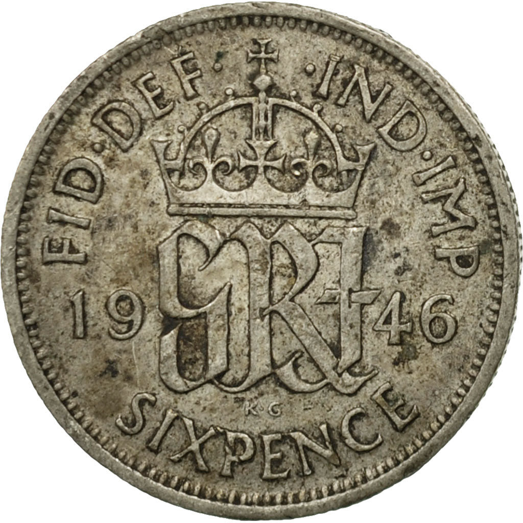 Coin, Great Britain, George VI, 6 Pence, 1946, VF(20-25), Silver, KM:852