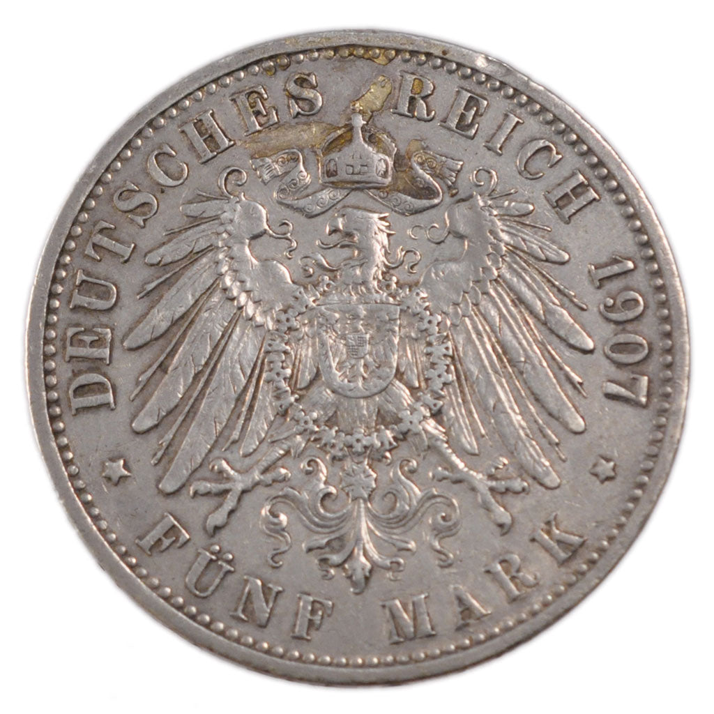 German States, 5 Mark, 1907, Berlin, KM #523, VF(30-35), Silver, 38, 27.70