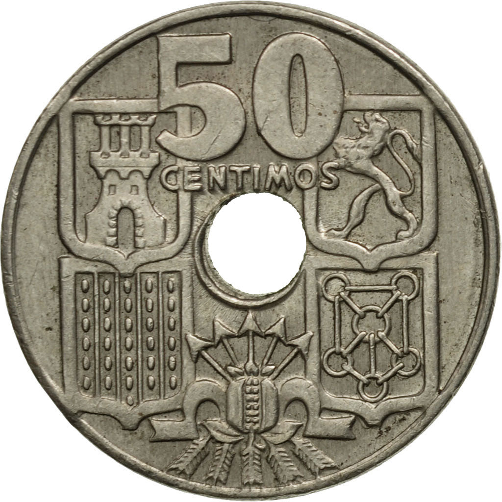 Moneta, Spagna, Francisco Franco, caudillo, 50 Centimos, 1949, BB, Rame-nichel