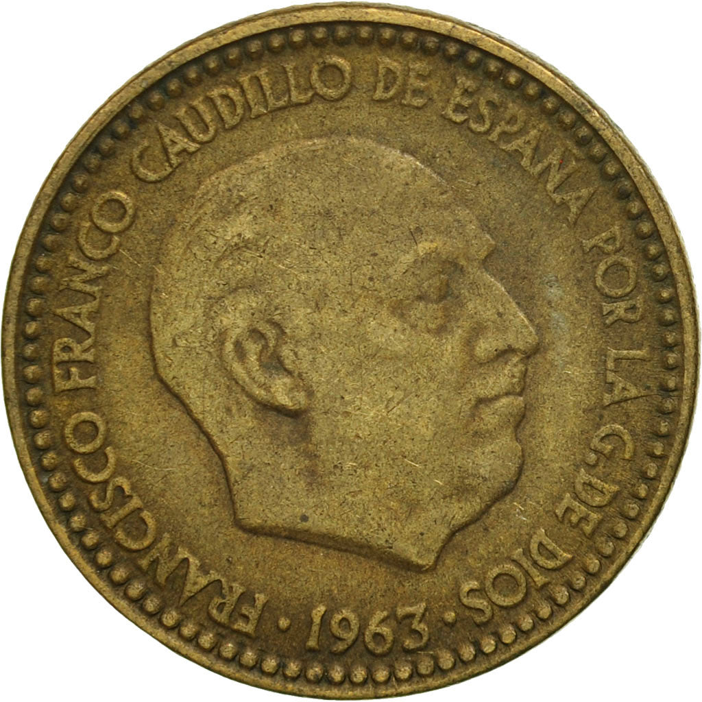Moneta, Spagna, Francisco Franco, caudillo, Peseta, 1963, MB+, Alluminio-bronzo