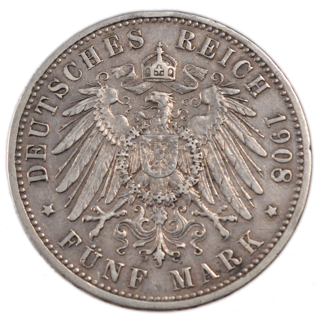Coin, German States, PRUSSIA, Wilhelm II, 5 Mark, 1908, Berlin, VF(30-35)