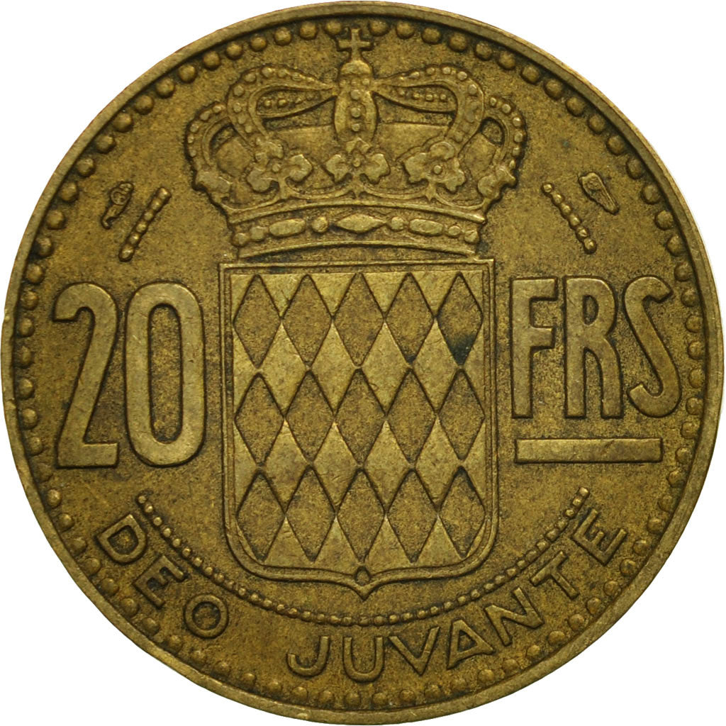 Coin, Monaco, Rainier III, 20 Francs, Vingt, 1950, VF(30-35), Aluminum-Bronze