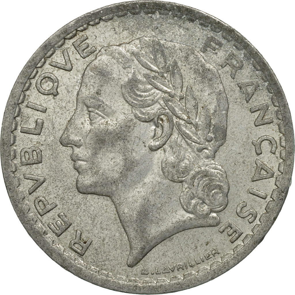 Moneda, Francia, Lavrillier, 5 Francs, 1949, Paris, BC+, Aluminio, KM:888b.1