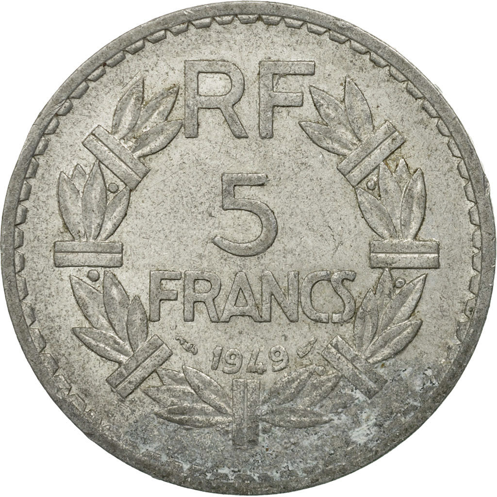 Moneda, Francia, Lavrillier, 5 Francs, 1949, Paris, BC+, Aluminio, KM:888b.1