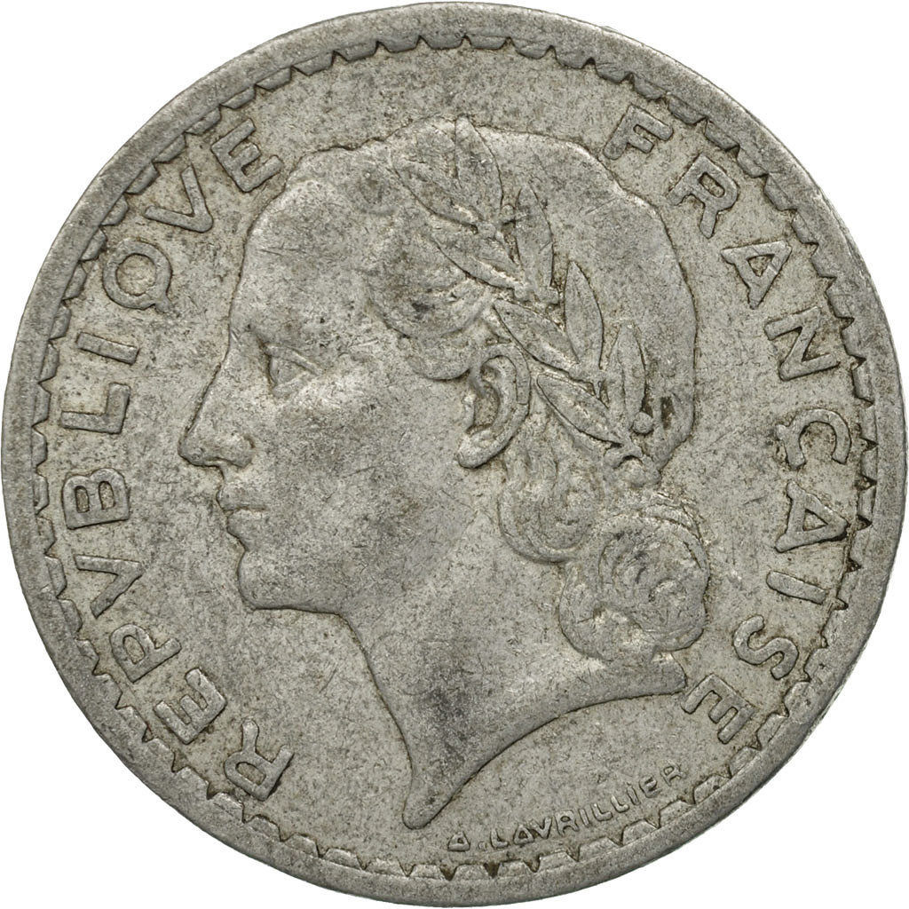 Moneda, Francia, Lavrillier, 5 Francs, 1949, Paris, BC+, Aluminio, KM:888b.1