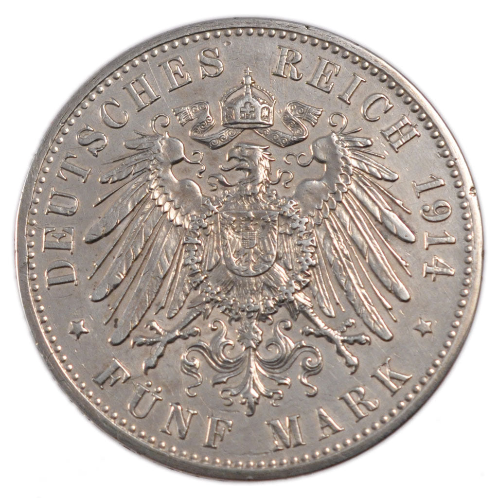 German States, 5 Mark, 1914, Berlin, KM #536, VF(30-35), Silver, 38, 27.60