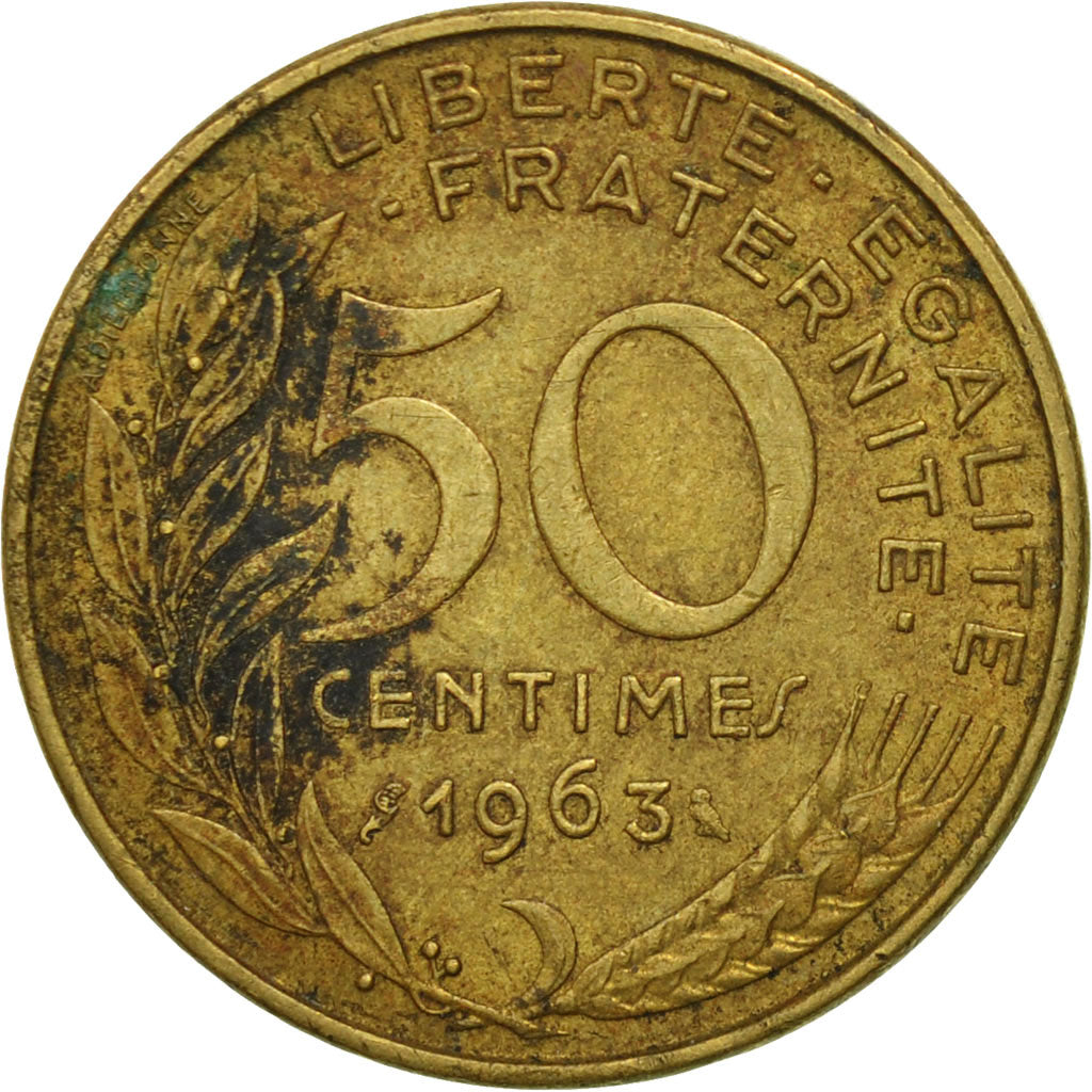 Moneda, Francia, Marianne, 50 Centimes, 1963, Paris, BC+, Aluminio - bronce