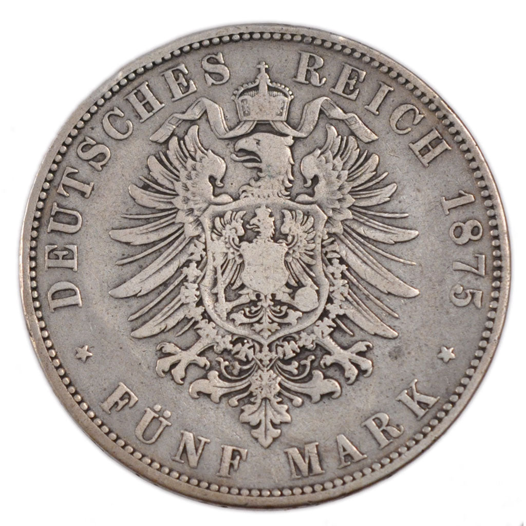 GERMAN STATES, 5 Mark, 1875, Dresde, KM #1237, VF(30-35), Silver, 27.30