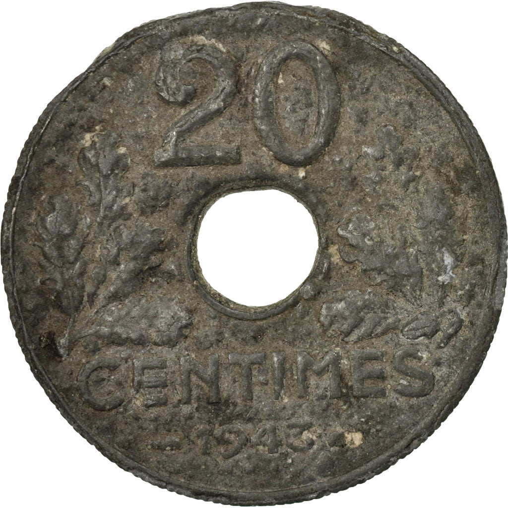 Münze, Frankreich, État français, 20 Centimes, 1943, Paris, S, Zinc