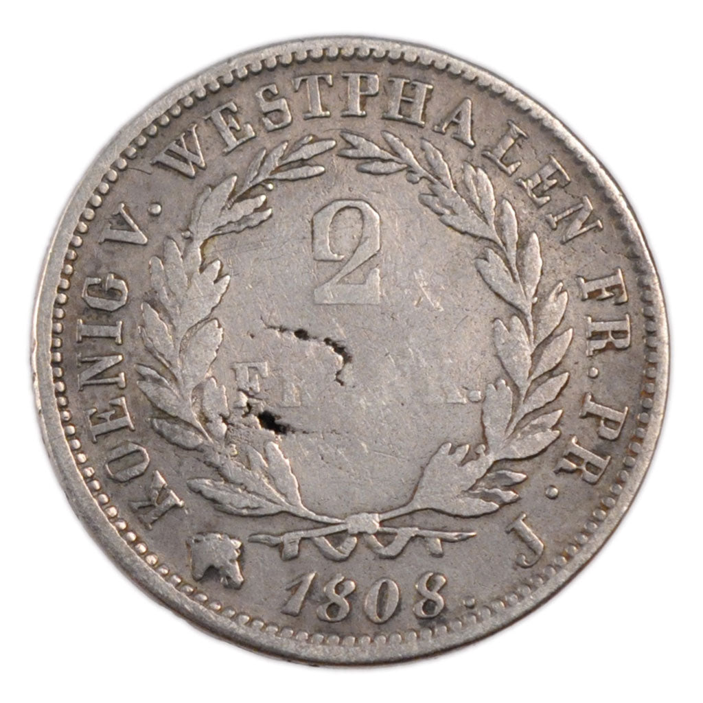 Germany, 2 Franken, 1808, Cassel, VF(20-25), Silver, 9.80