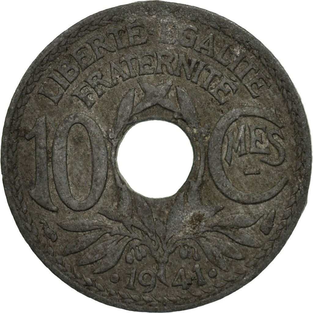 Moneda, Francia, 10 Centimes, 1941, Paris, BC+, Cinc, KM:897, Gadoury:288
