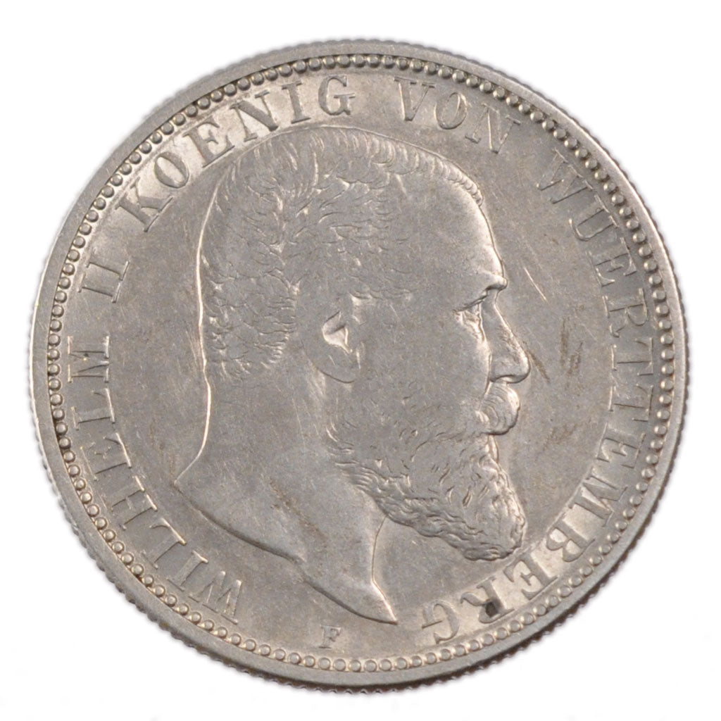 GERMAN STATES, 2 Mark, 1907, Freudenstadt, KM #631, EF(40-45), Silver, 28, 11.00