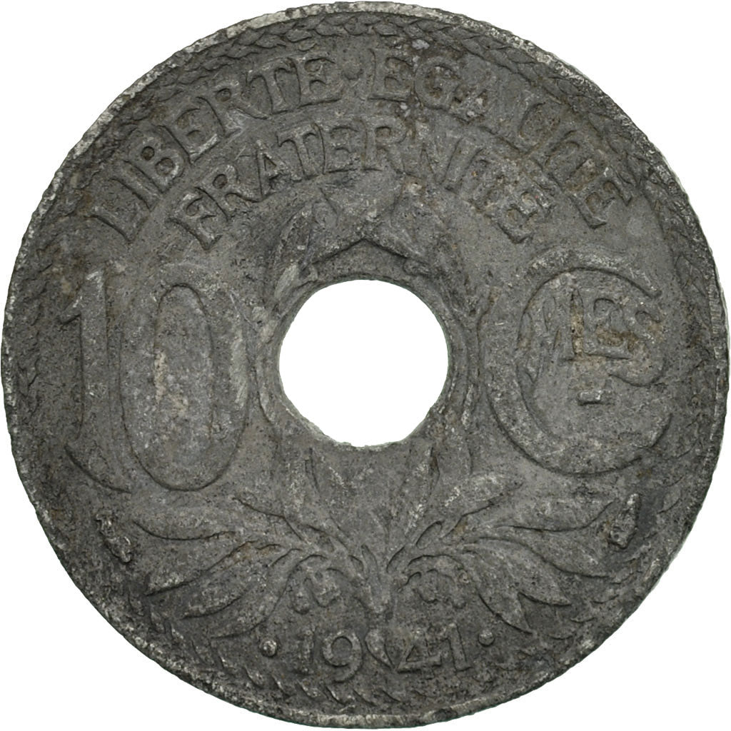 Moneda, Francia, 10 Centimes, 1941, Paris, BC+, Cinc, KM:897, Gadoury:288