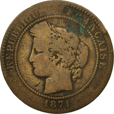 Moneta, Francia, Cérès, 10 Centimes, 1871, Paris, MB, Bronzo, KM:815.1