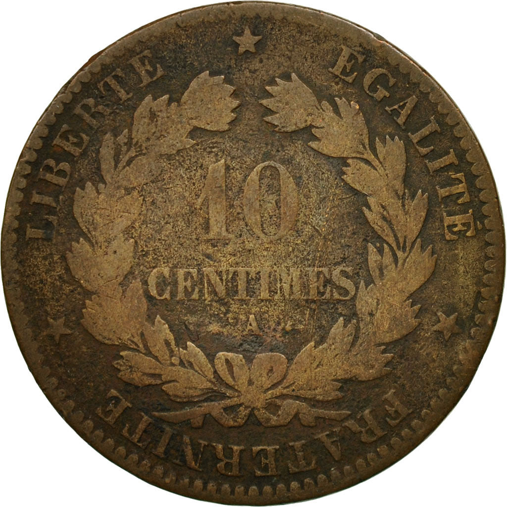 Moneta, Francia, Cérès, 10 Centimes, 1871, Paris, MB, Bronzo, KM:815.1