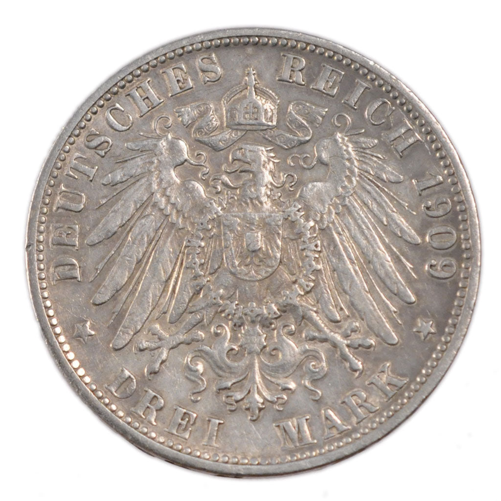 Coin, German States, WURTTEMBERG, Wilhelm II, 3 Mark, 1909, Freudenstadt