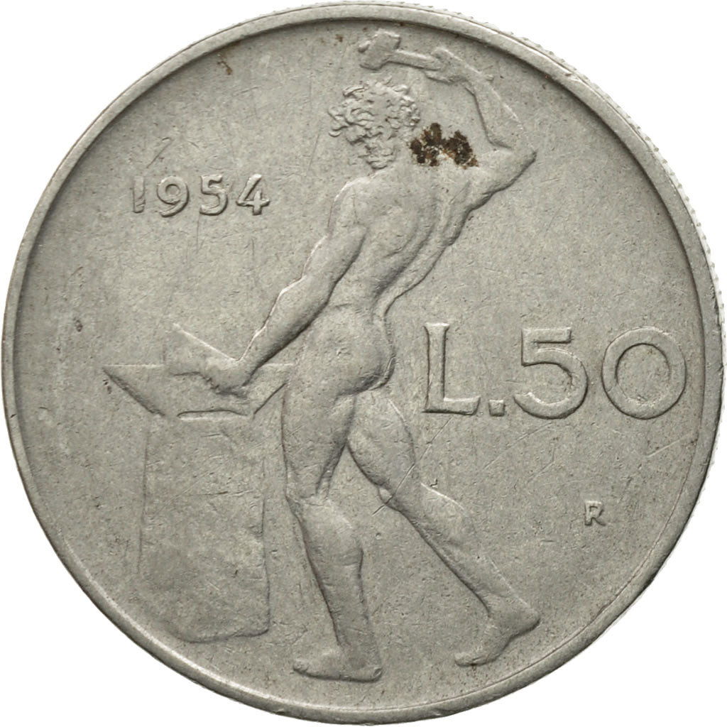 Coin, Italy, 50 Lire, 1954, Rome, VF(30-35), Stainless Steel, KM:95.1
