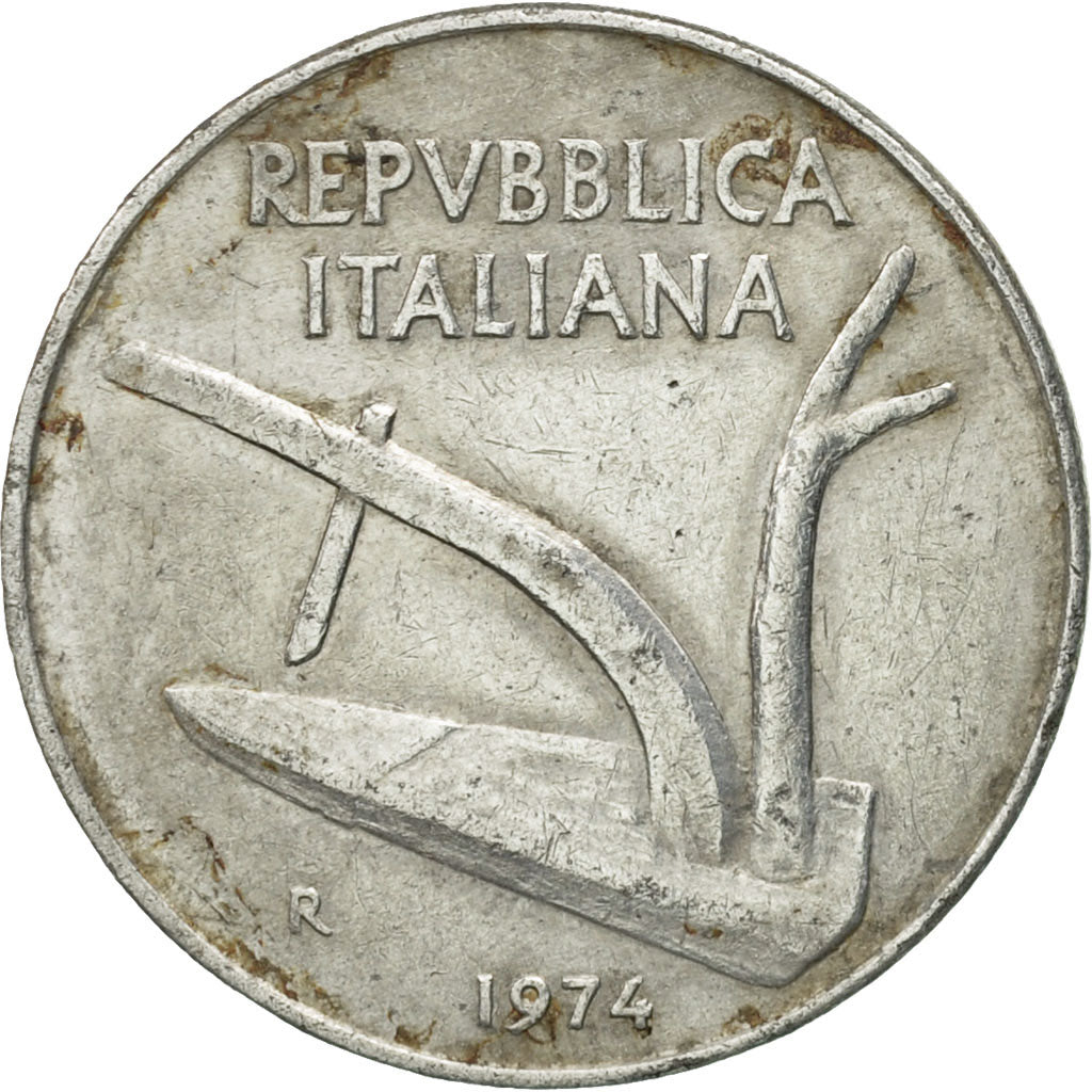 Munten, Italië, 10 Lire, 1974, Rome, FR+, Aluminium, KM:93