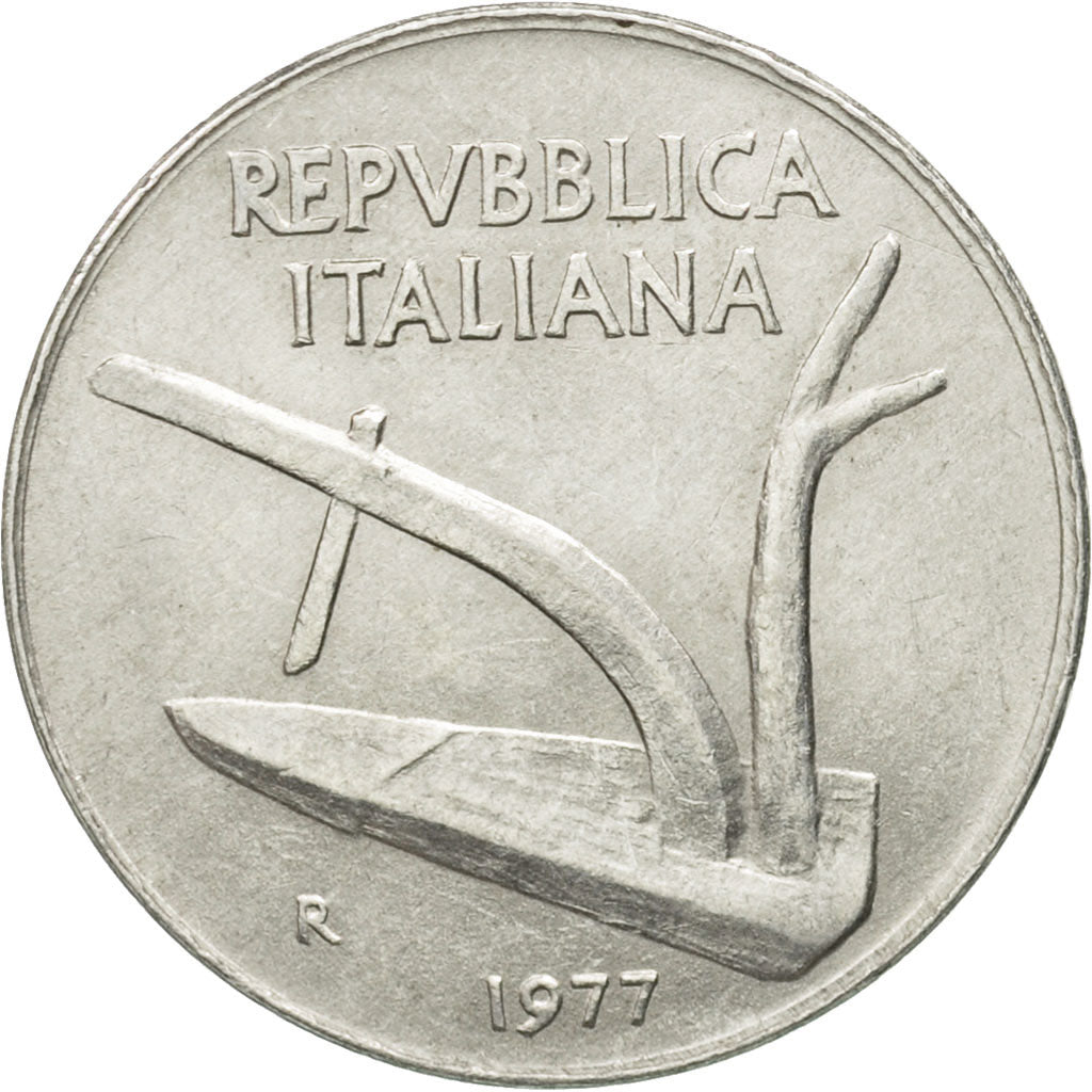 Coin, Italy, 10 Lire, 1977, Rome, VF(30-35), Aluminum, KM:93