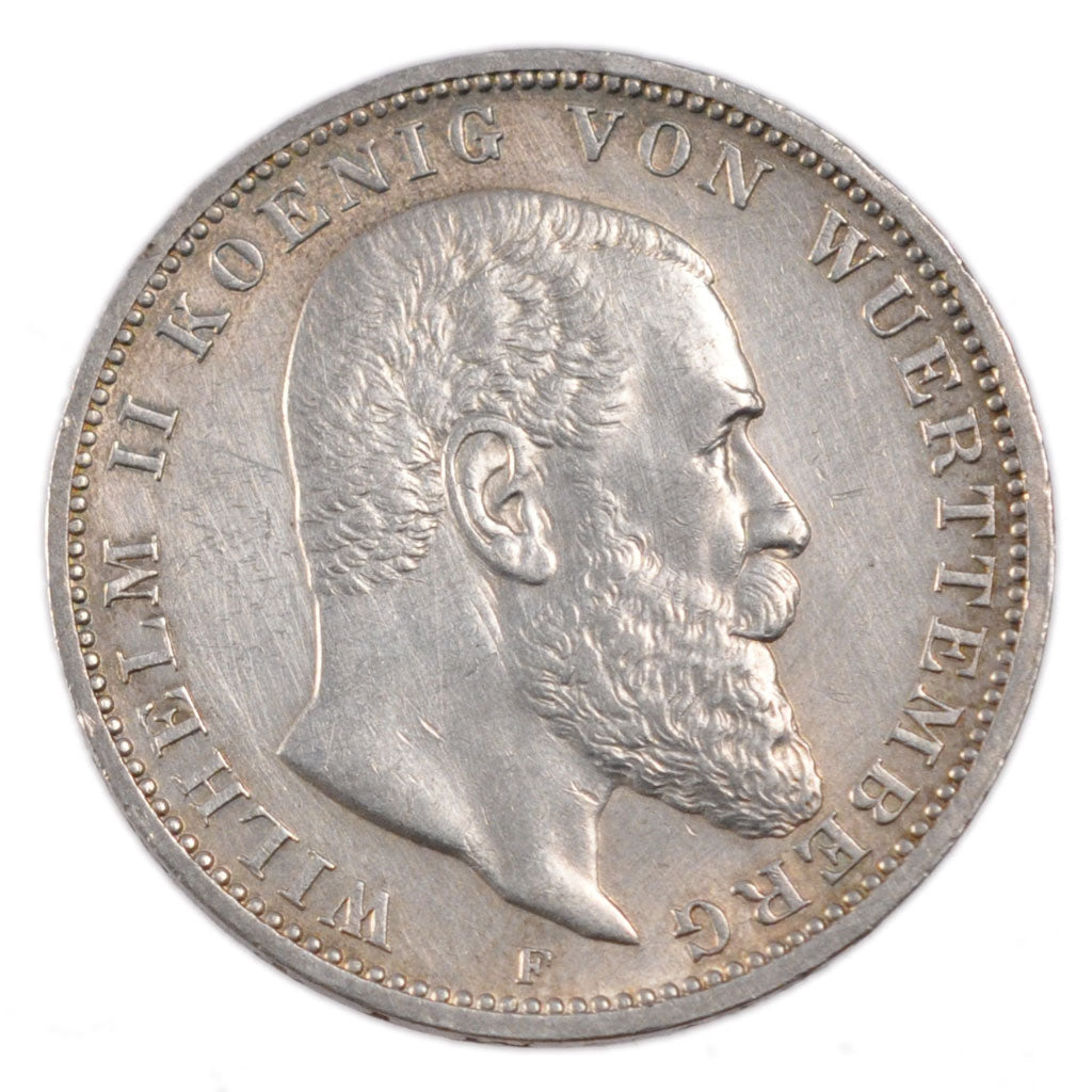 Stati tedeschi, WURTTEMBERG, Wilhelm II, 3 Mark, 1914, Freudenstadt, BB+, Arg...
