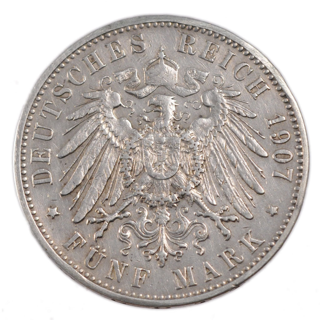 Coin, German States, WURTTEMBERG, Wilhelm II, 5 Mark, 1907, Freudenstadt