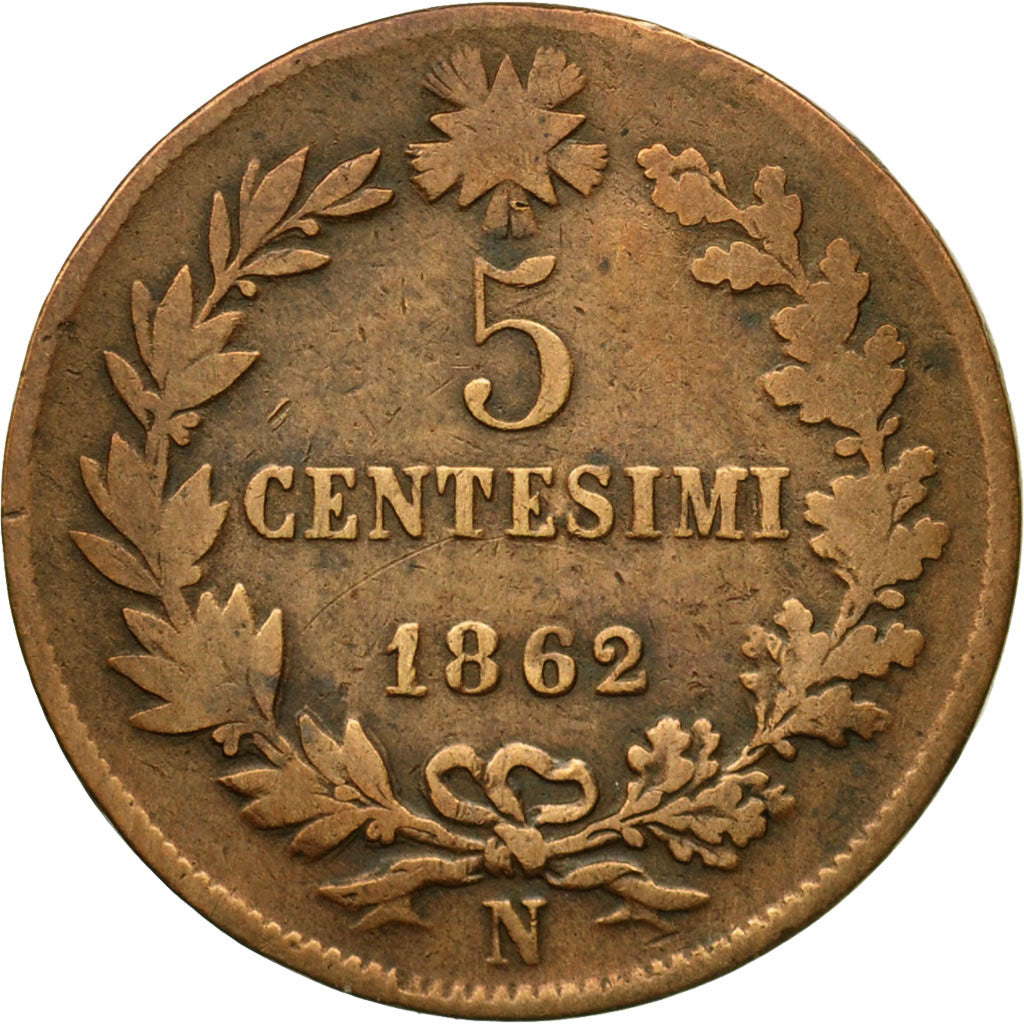 Moneta, Italia, Vittorio Emanuele II, 5 Centesimi, 1862, Naples, BB, Rame