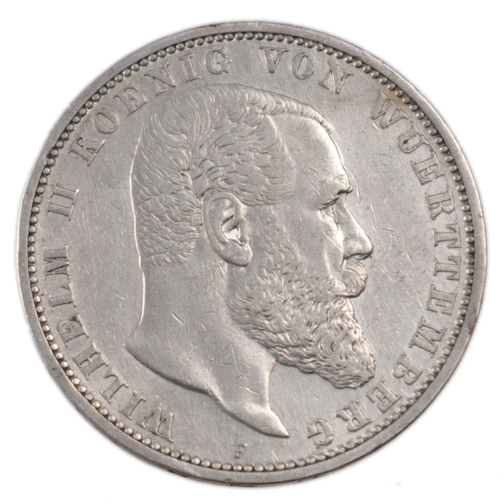 Coin, German States, WURTTEMBERG, Wilhelm II, 5 Mark, 1908, Freudenstadt