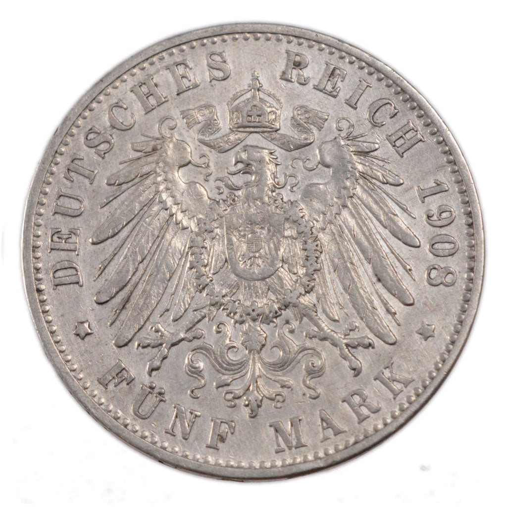 Coin, German States, WURTTEMBERG, Wilhelm II, 5 Mark, 1908, Freudenstadt