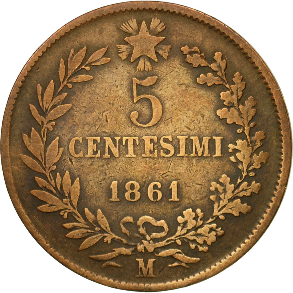 Münze, Italien, Vittorio Emanuele II, 5 Centesimi, 1861, Milan, S+, Kupfer