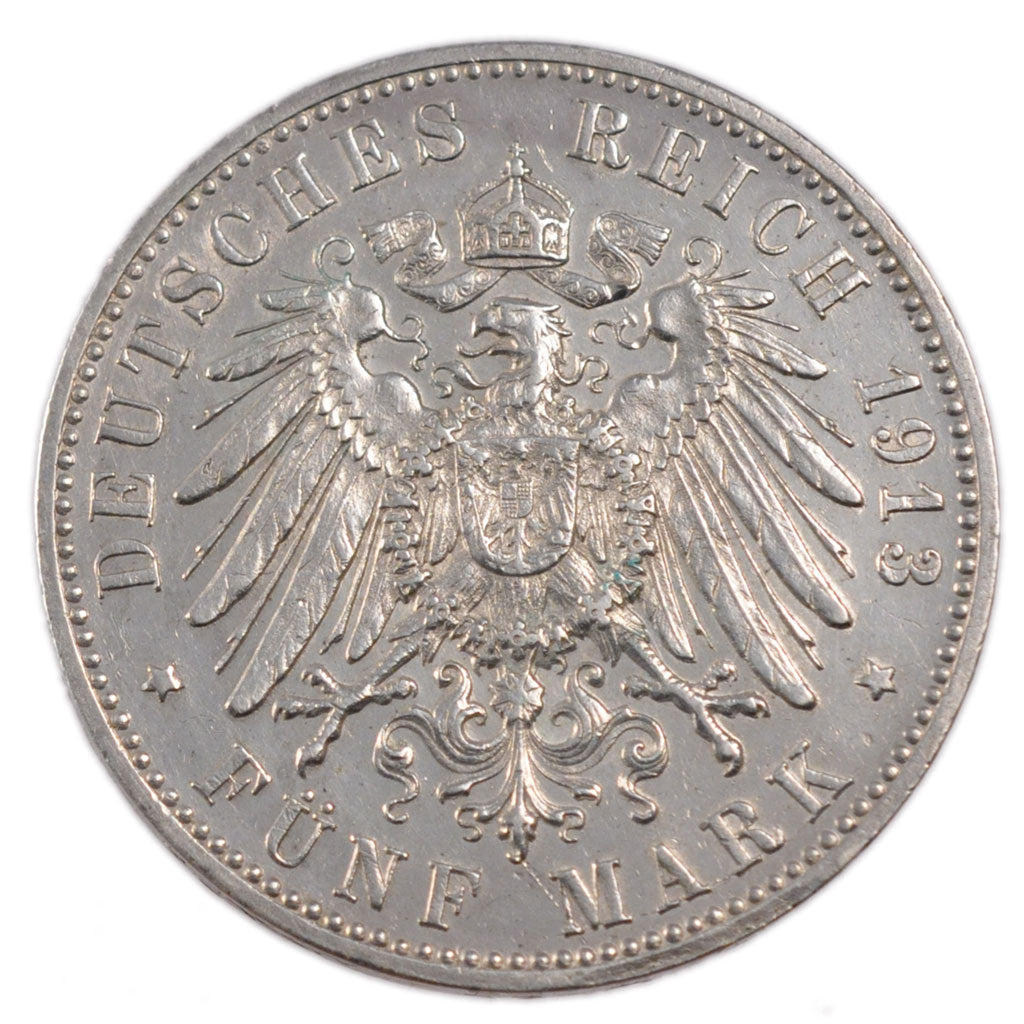 Moneta, Stati tedeschi, WURTTEMBERG, Wilhelm II, 5 Mark, 1913, Freudenstadt