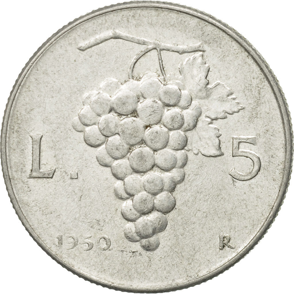 Coin, Italy, 5 Lire, 1950, Rome, VF(30-35), Aluminum, KM:89