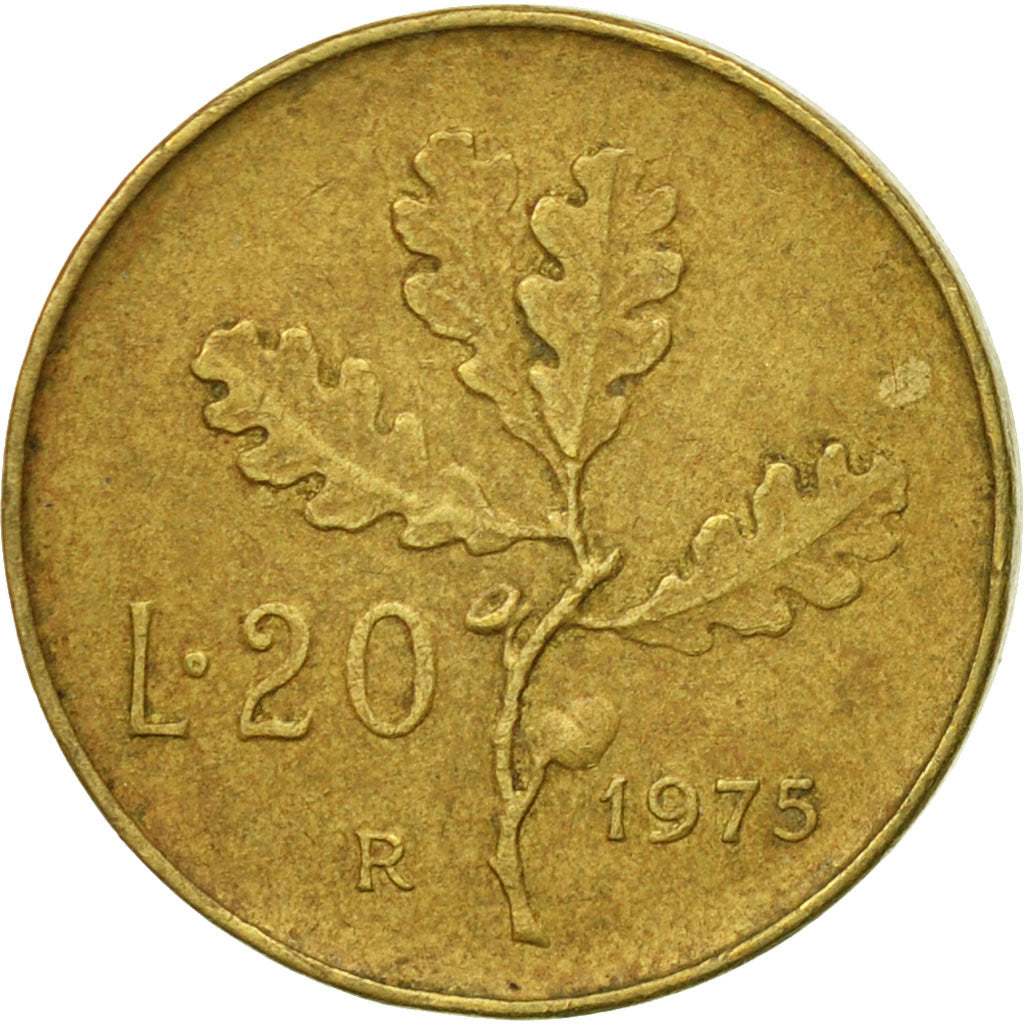 Moneta, Włochy, 20 Lire, 1975, Rome, VF(20-25), Aluminium-Brąz, KM:97.2