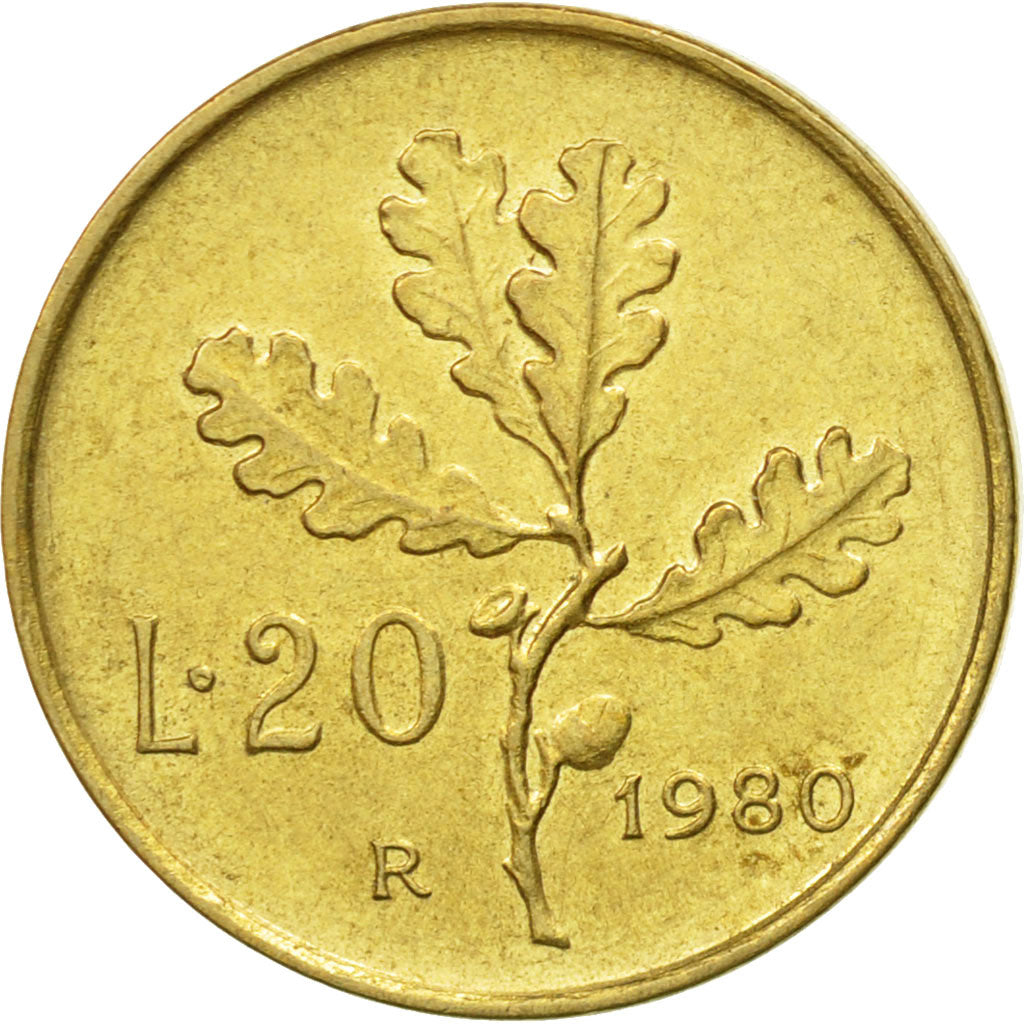 Moneta, Włochy, 20 Lire, 1980, Rome, EF(40-45), Aluminium-Brąz, KM:97.2