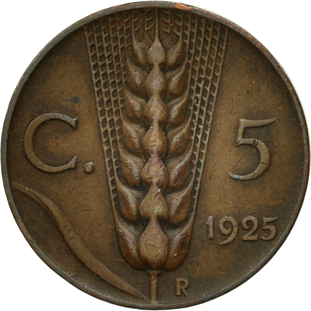 Coin, Italy, Vittorio Emanuele III, 5 Centesimi, 1925, Rome, VF(30-35), Bronze