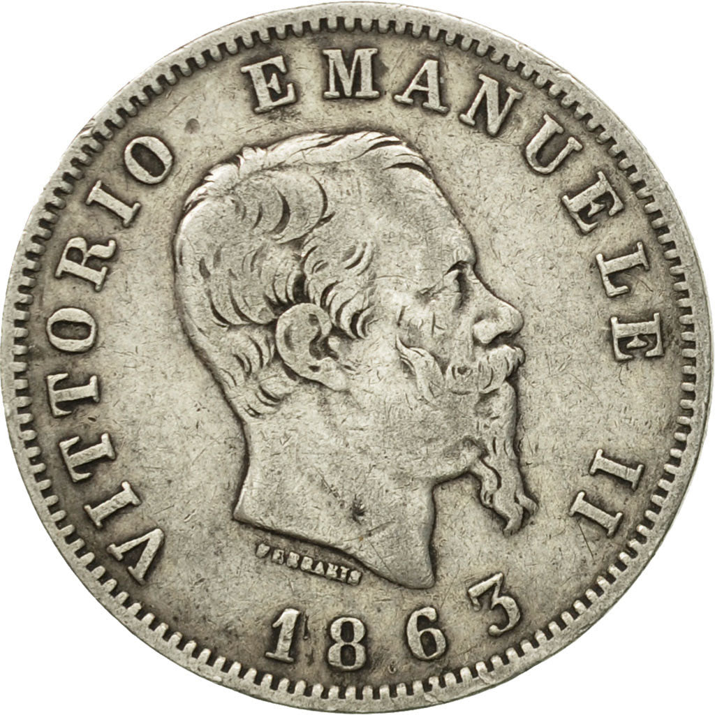 Coin, Italy, Vittorio Emanuele II, Lira, 1863, Milan, EF(40-45), Silver, KM:5a.1