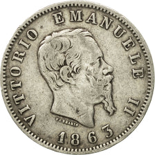 Coin, Italy, Vittorio Emanuele II, Lira, 1863, Milan, EF(40-45), Silver, KM:5a.1