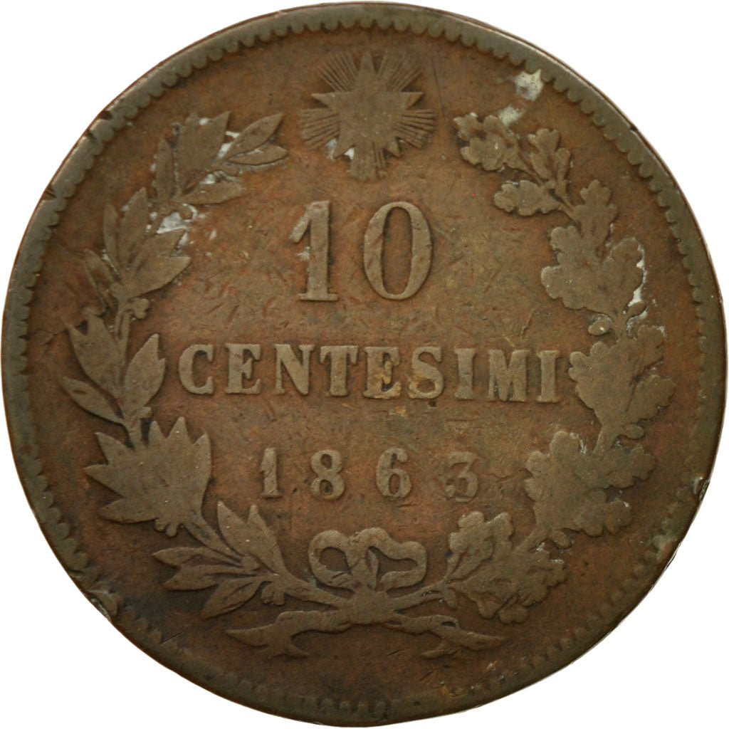 Coin, Italy, Vittorio Emanuele II, 10 Centesimi, 1863, VF(20-25), Copper