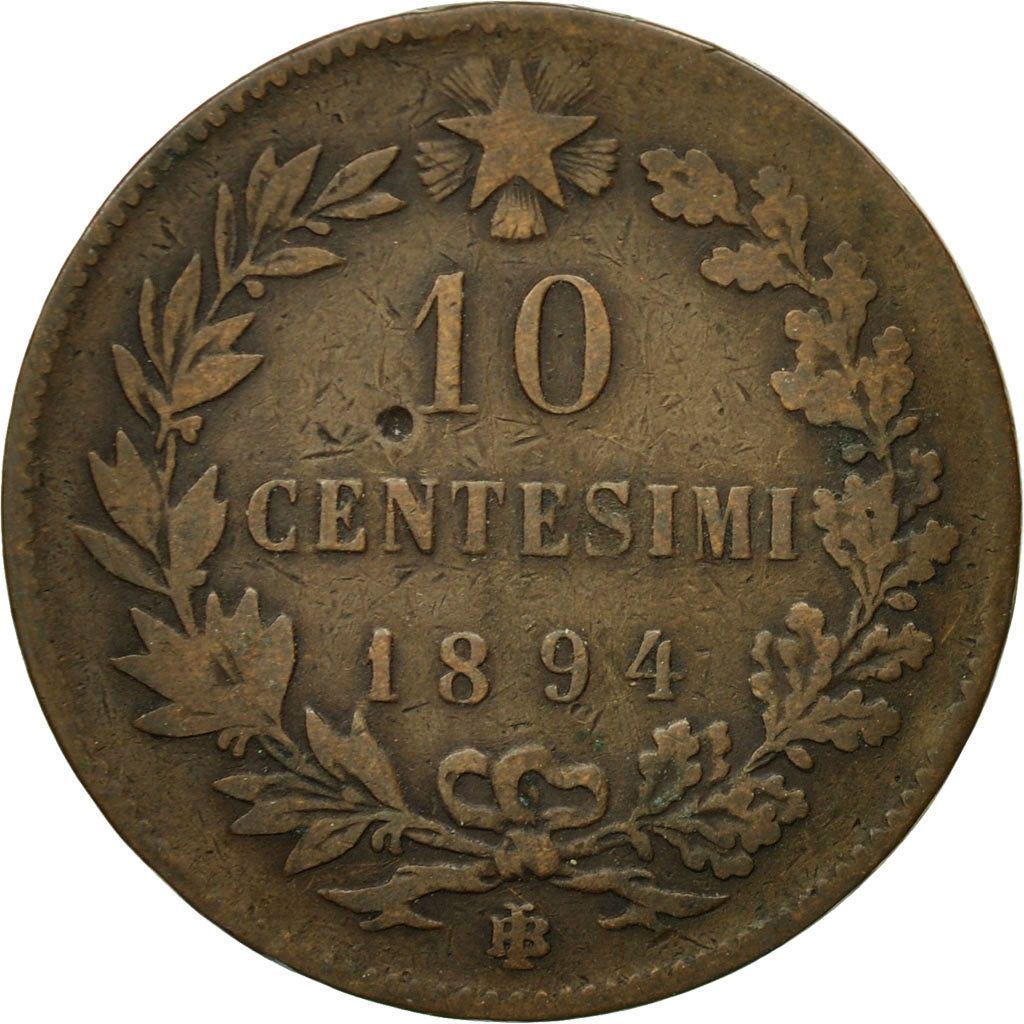 Coin, Italy, Umberto I, 10 Centesimi, 1894, Birmingham, VF(30-35), Copper