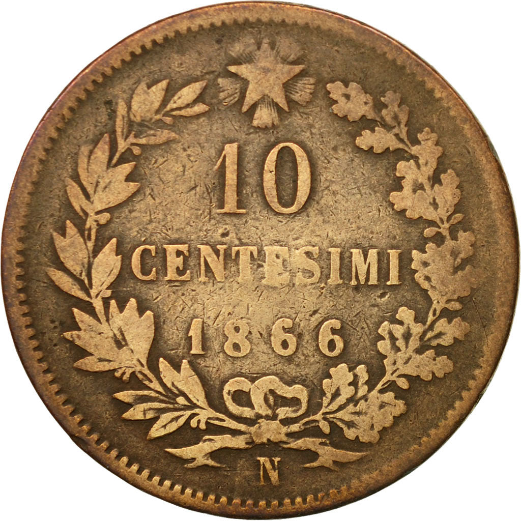 Coin, Italy, Vittorio Emanuele II, 10 Centesimi, 1866, Naples, VF(20-25)