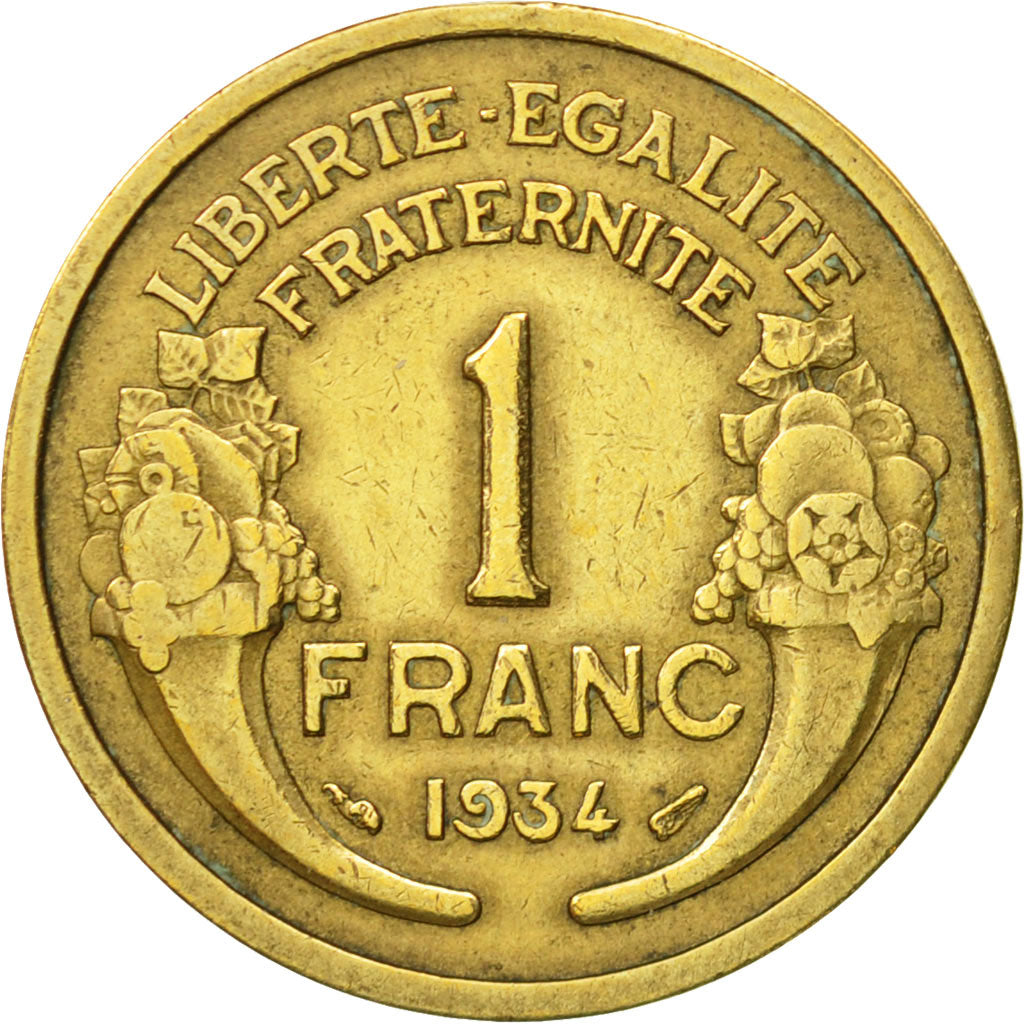 Munten, Frankrijk, Morlon, Franc, 1934, Paris, ZF, Aluminum-Bronze, KM:885