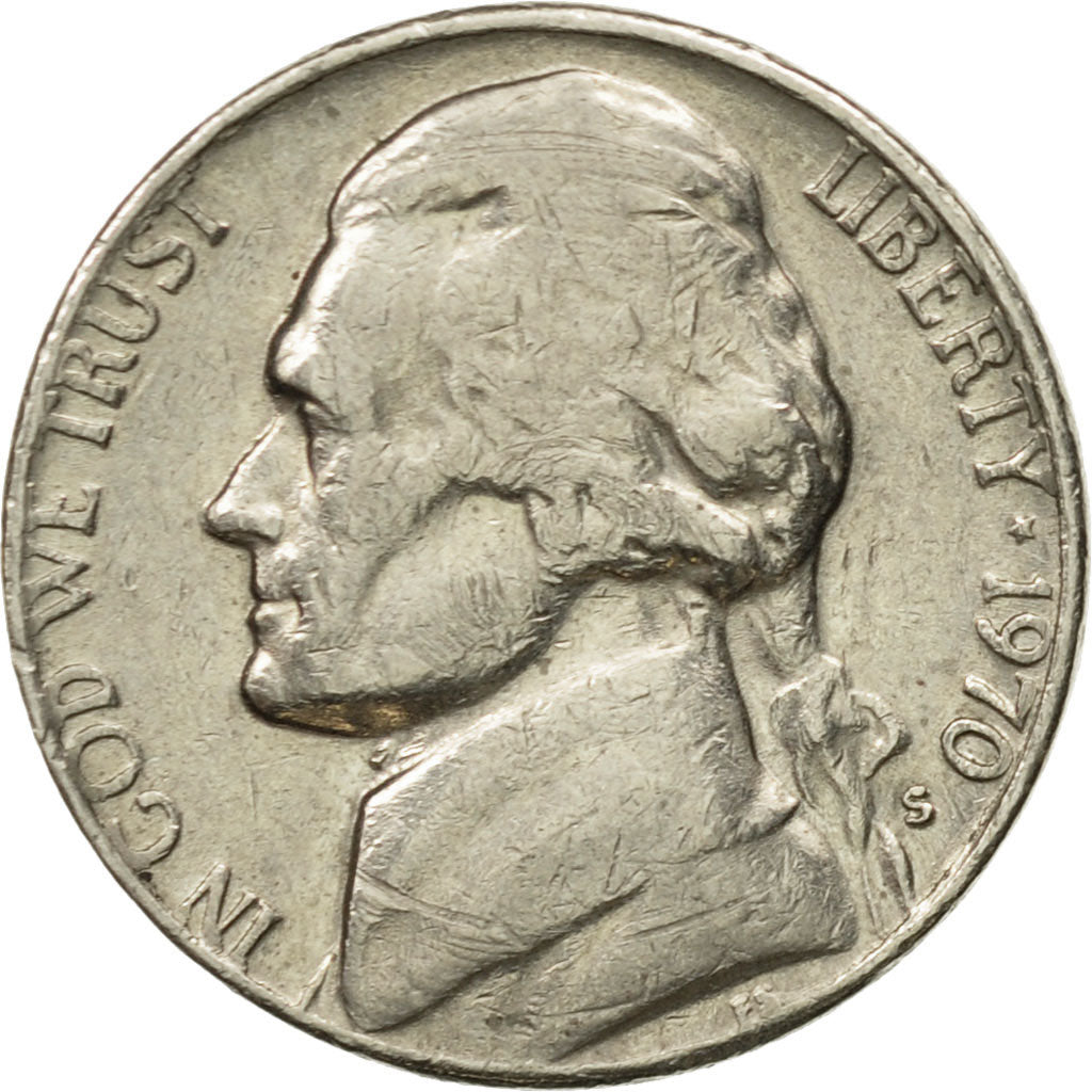 Moneta, USA, Jefferson Nickel, 5 Cents, 1970, U.S. Mint, San Francisco