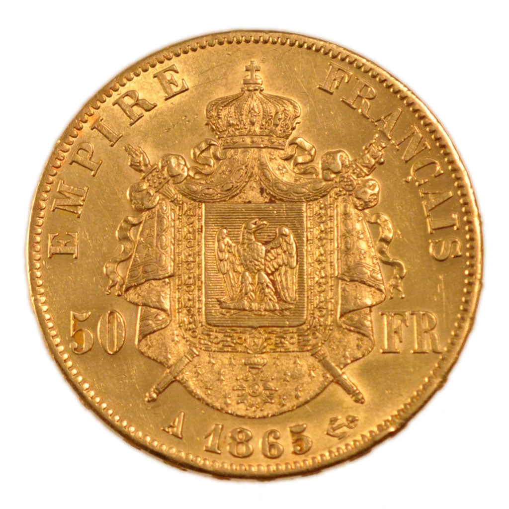 FRANCE, Napoléon III, 50 Francs, 1865, Paris, AU(55-58), Gold, Gadoury #1112, 1.