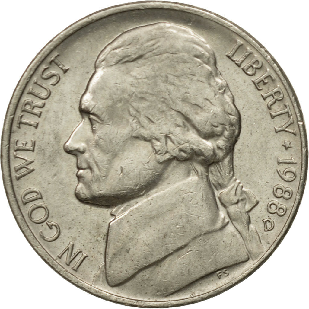 Monnaie, États-Unis, Jefferson Nickel, 5 Cents, 1988, U.S. Mint, Denver, TB+