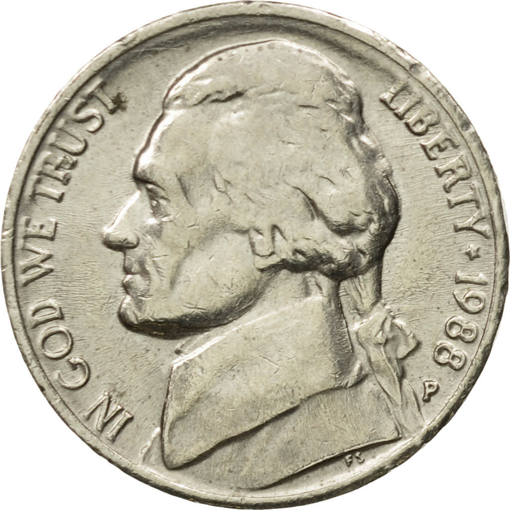 Moneta, USA, Jefferson Nickel, 5 Cents, 1988, U.S. Mint, Philadelphia