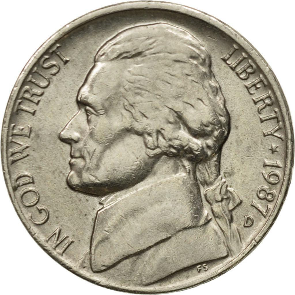 Moneta, USA, Jefferson Nickel, 5 Cents, 1987, U.S. Mint, Denver, EF(40-45)