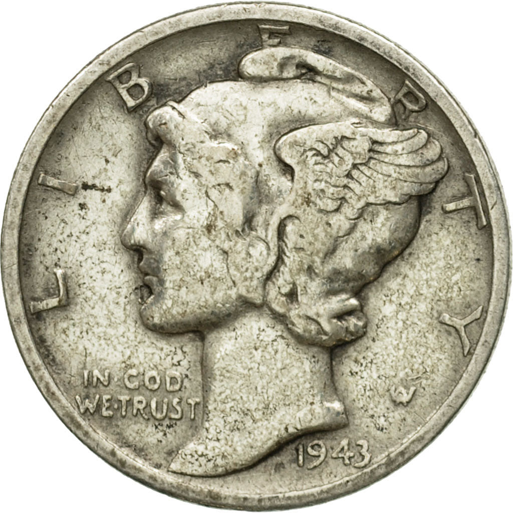 Coin, United States, Mercury Dime, Dime, 1943, U.S. Mint, San Francisco