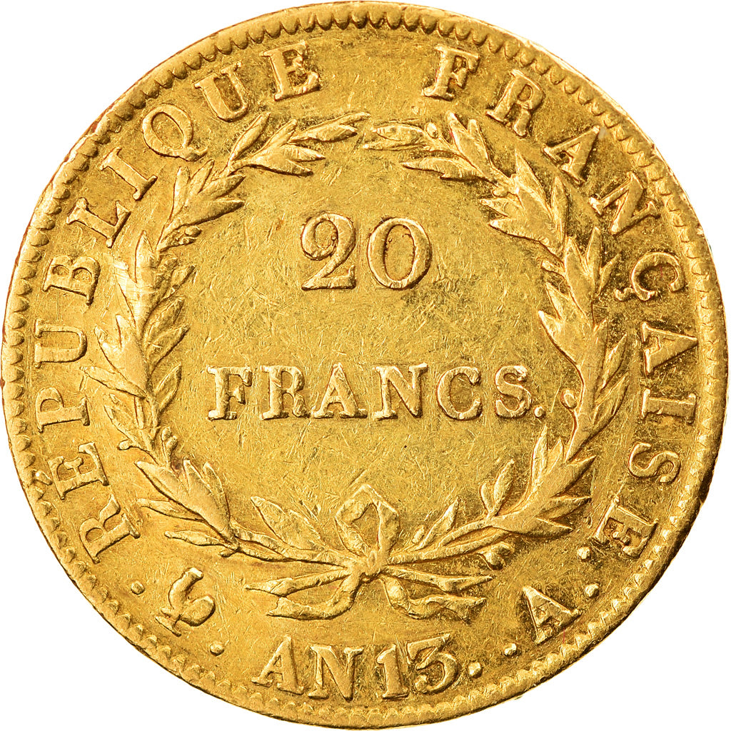 Moneda, Francia, Napoléon I, 20 Francs, AN 13, Paris, BC+, Oro, KM:663.1