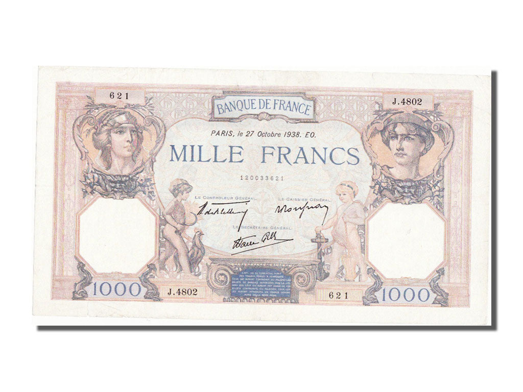 FRANCE, 1000 Francs, 1938, KM #88c, 1938-10-27, EF(40-45), Fayette #38.31
