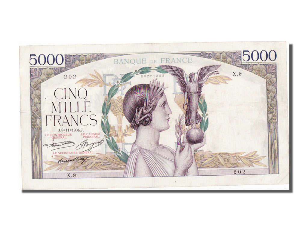 FRANCE, 5000 Francs, 1934, KM #82a, 1934-11-08, EF(40-45), Fayette #44.1